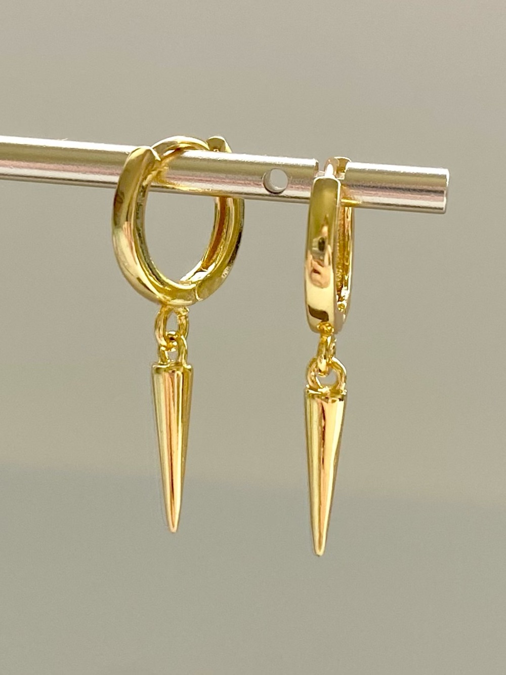 Gold Spike Hoop Drop Earrings